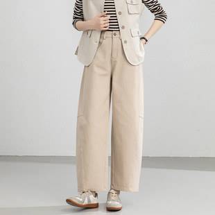 女士春款 高腰阔腿裤 镰刀香蕉裤 九分窄版 小个子休闲欧版 忆霏弯刀裤