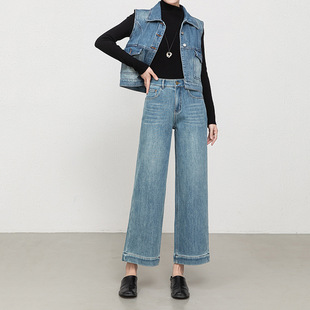 长裤 加绒加厚刺绣牛仔裤 女2025冬季 宽松高腰弹力小个子九分阔腿裤