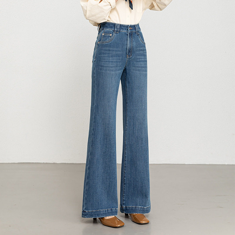 2026春季新款弹力修身喇叭拖地裤女高腰显瘦微喇休闲牛仔长裤