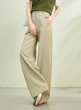 菲尔娅奇黄色高腰显瘦直筒裤女2026春季云感裤美式休闲弯刀阔腿裤