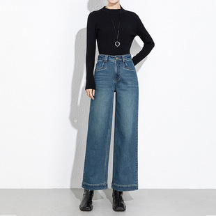加绒加厚直筒小个子九分休闲裤 新款 女2025冬季 蓝色植绒牛仔阔腿裤