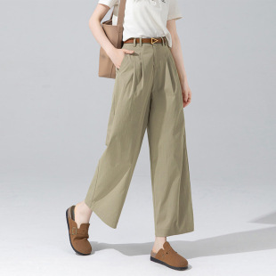 直筒裤 欧若风卡绿色裤 女2026春夏新款 菲尔娅奇九分舒柔抗皱阔腿裤