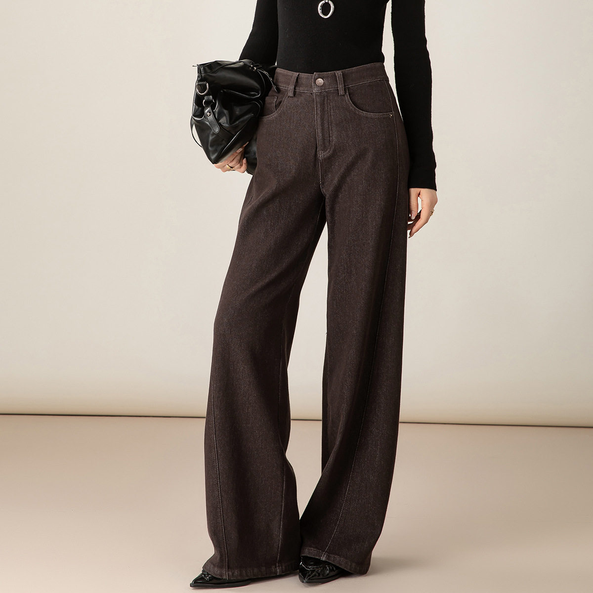 忆霏牛仔裤女秋冬加绒2026年新款加厚时尚阔腿裤高腰遮胯显瘦裤子