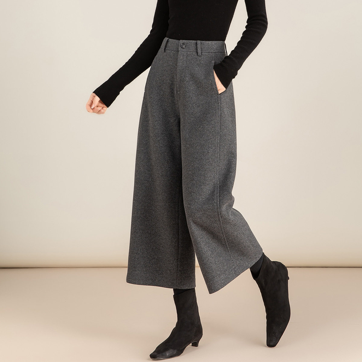 冬款桑蚕丝阔腿裤小个子通勤显瘦