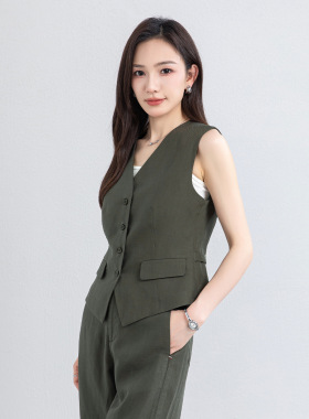 忆霏老钱风天丝亚麻西装马甲女夏季2026薄款无袖坎肩马夹背心通勤