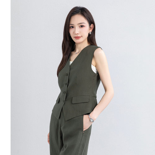 老钱风天丝亚麻薄款西装马甲女
