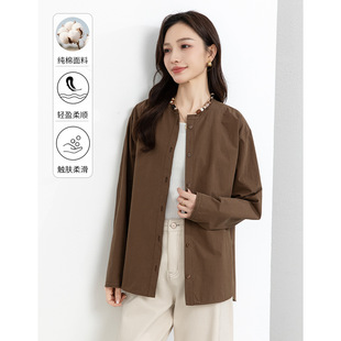 新款 忆霏亲肤纯棉衬衫 休闲宽松版 开衫 百搭 外套女文艺珠链圆领长袖