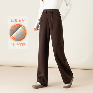 忆霏加绒女2025新款 秋冬垂坠感软糯小个子高腰宽松灰色直筒休闲裤