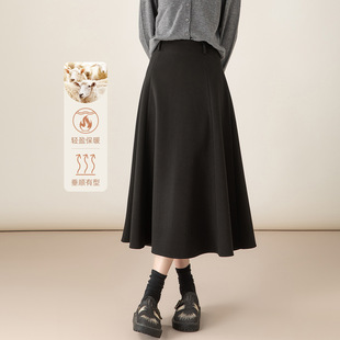 加厚显瘦中长款 新款 气质A字伞裙 黑色羊毛呢半身裙女2025冬季 忆霏