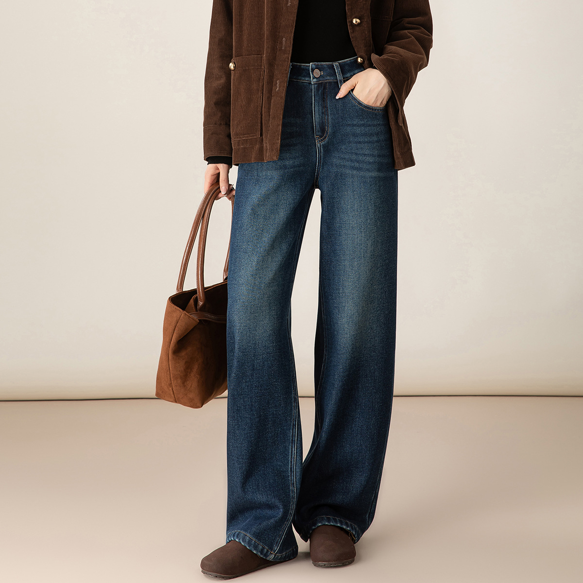 直筒加绒加厚牛仔裤女2025冬季