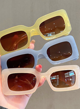 新款时尚网红墨镜女复古方形小框跨境太阳镜个性炫彩嘻哈眼镜