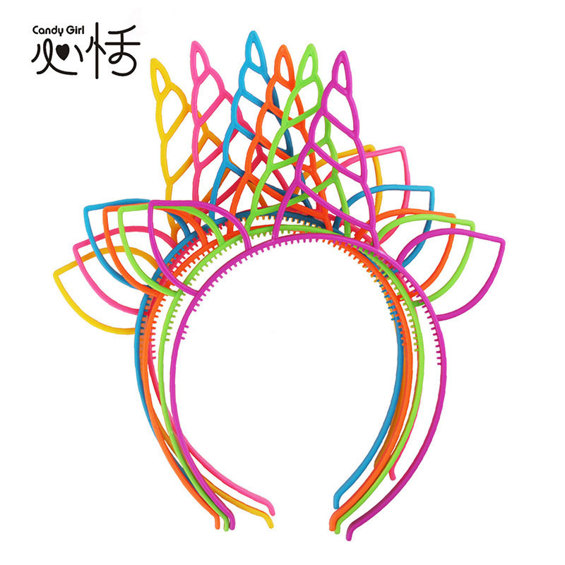 跨境亚马逊儿童发饰头饰 diy饰品配件卡通塑料独角兽发箍