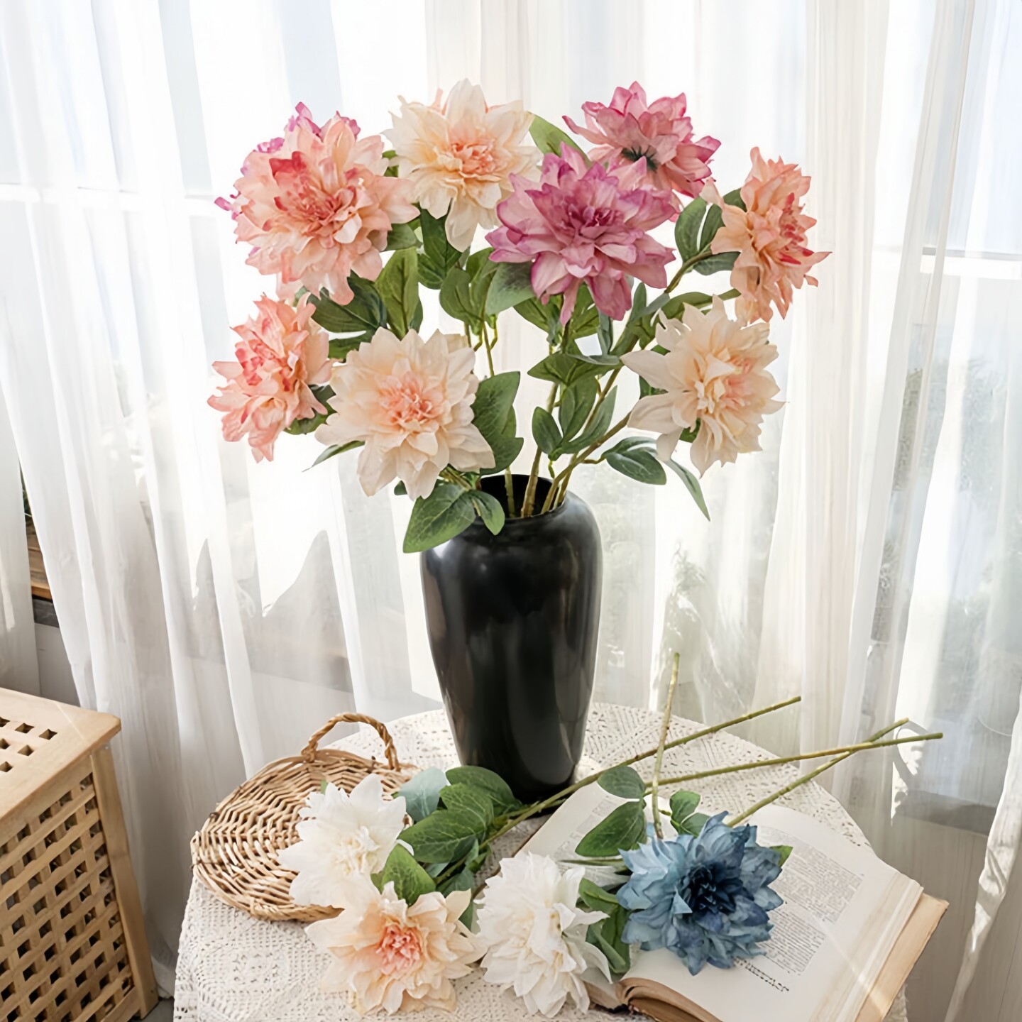 仿真大丽花假花绢花保湿手感家居装饰手捧花摄影插花花艺永生花