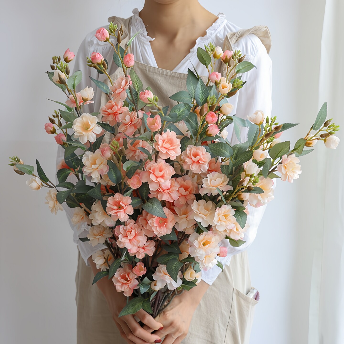 仿真花山茶花高端中式假花绢花桃花客厅时尚装饰摆件家居玄关花艺