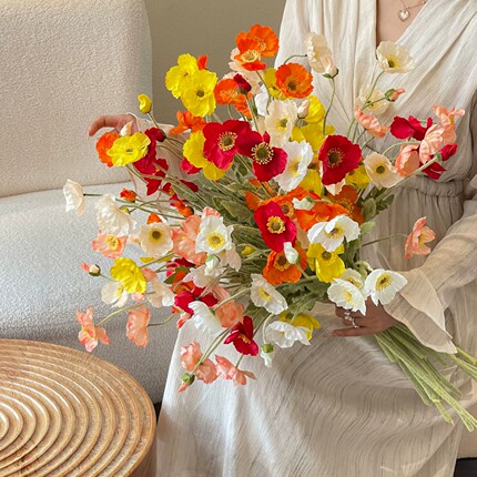 仿真花虞美人花艺造景家居装饰室内软装婚礼用假花客厅摆件仿真花