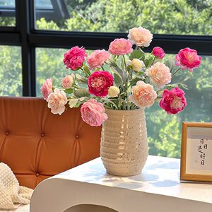 露莲仿真花假花摆设花束客厅餐桌装饰品花艺摆件洋牡丹花高档插花