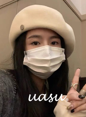 大版显脸小~日本2023年新款澳洲羊毛呢贝雷帽女春秋冬天画家帽子