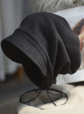 羊毛素颜帽！纯色小沿堆堆帽秋冬女加绒针织护耳帽显脸小宽松冷帽