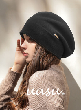 不挑脸型~宽松显脸小羊毛堆堆帽秋冬女大头围贝雷帽百搭素颜冷帽