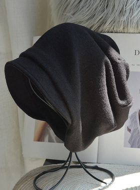 羊毛小沿堆堆帽时尚百搭秋冬天宽松素颜冷帽女显脸小针织加绒护耳