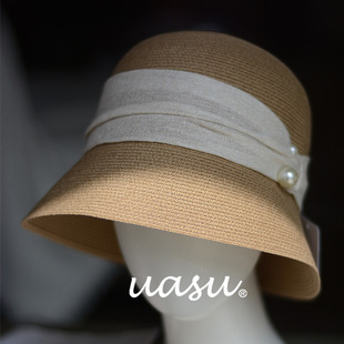 日本同款 品质24春夏可水洗草帽女士优雅防嗮UV渔夫帽遮阳 闭眼入