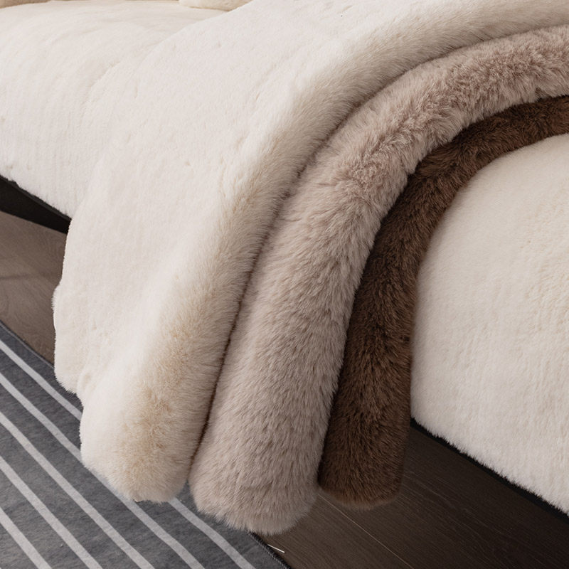 兔兔绒真皮沙发垫专用轻奢冬季毛绒加厚秋冬款坐垫子防滑2023新款