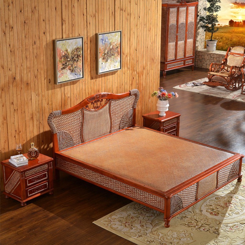 榉木印尼真藤编制大床