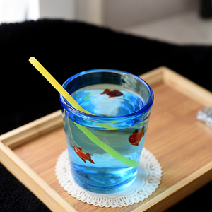 瑕疵品不耐热清仓出口日式人工吹制彩色玻璃冷水杯果汁杯小鱼杯子