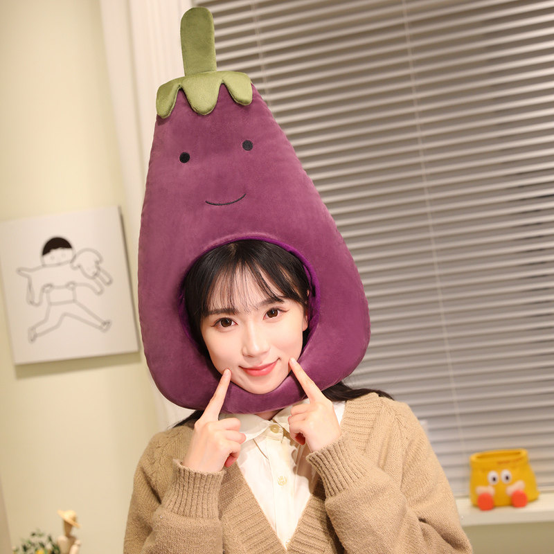 可爱搞怪创意卡通蔬菜茄子头套帽子毛绒冬季保暖帽子拍照表演道具