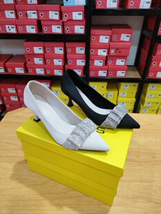 春夏新款时尚尖头水钻小跟鞋细跟方口鞋高跟女鞋单鞋小瓢鞋905-39