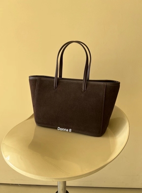 韩国东大门代购cona2023设计师款复古绒面皮托特包单肩手提大容量