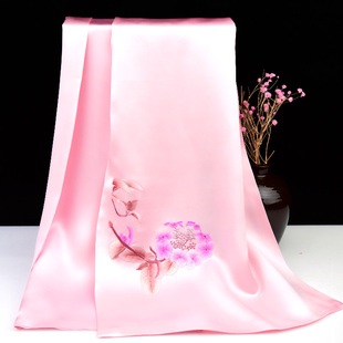 绣庄自销 节日送客户礼品高档实用刺绣围巾桑蚕丝双层丝巾真丝