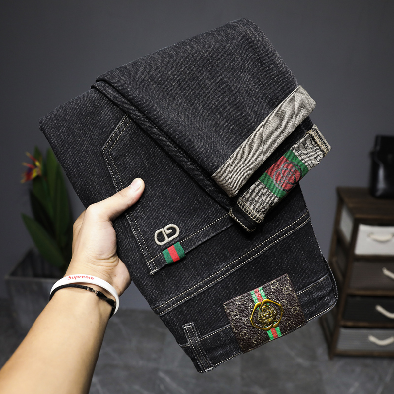 127秋冬季男士牛仔裤小直筒厚款弹力长裤子YKK正品拉链