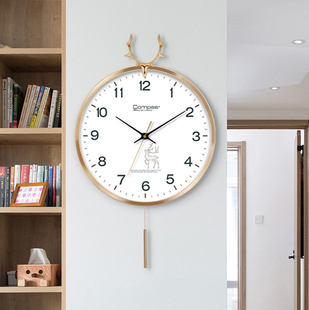 康巴丝挂钟客厅大表盘现代简约家用挂表鹿头时尚创意免打孔钟表