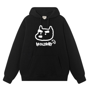 秀洛小狗头小狼holiday假日度假连帽卫衣男女情侣装加绒加厚外套