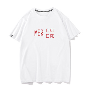 秀洛merci merde同情还是唾弃短袖T恤男女情侣装选择休闲纯棉宽松