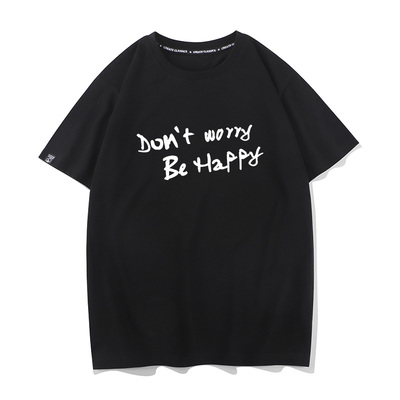 don't worry be happy夏季新款短袖T恤纯棉宽松打底衫半袖上衣服