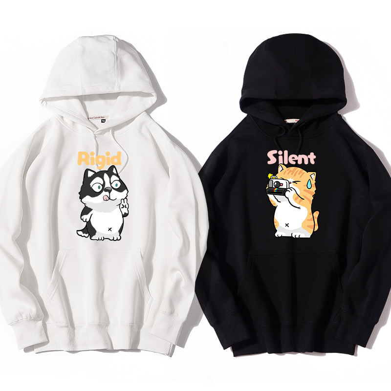 silent猫狗卡通情侣装连帽卫衣