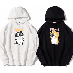 秀洛拍照打卡橘猫猫狗狗二哈哈士奇衣服卡通情侣装 连帽卫衣男外套