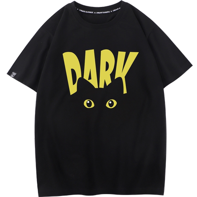 秀洛dark猫卡通T恤DARK字母夏季可爱猫咪短袖T恤男女宽松宽松半袖