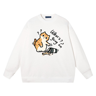 秀洛捣乱猫猫可爱原创小众趣味圆领卫衣男女学生秋冬季2024