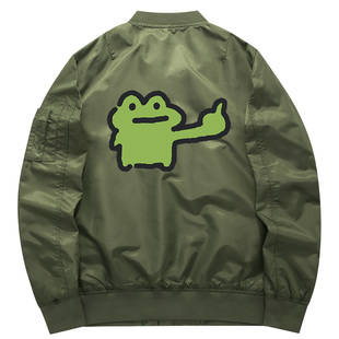 秀洛青蛙呱呱中指外套男女情侣装卫衣秋冬加厚外套夹克飞行服衣服