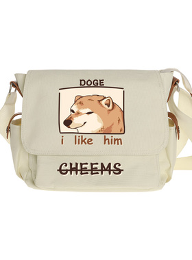 CHEEMS丧系废柴柴犬恶搞表情包秋田犬傻狗日系书包单肩包斜挎包男