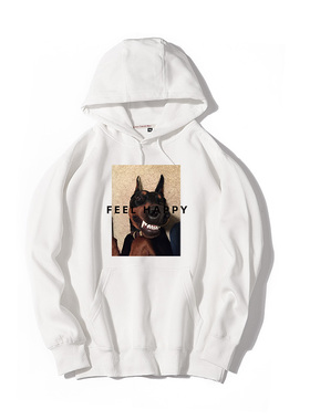 秀洛杜宾犬狗狗感到开心feel happy帽套头卫衣情侣装衣服加绒外套