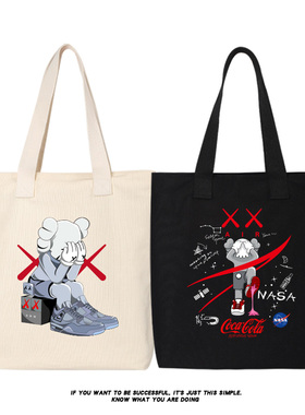 秀洛芝麻街联名购物袋秋季潮流帆布包袋手提包托特包女书包单肩包