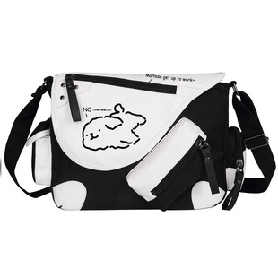 线条请给小狗更多关爱单肩包斜挎包男包二次元 大容量帆布包背包