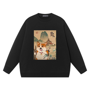 霸王别基搞笑图案恶搞柯基衣服情侣装 卫衣男女圆领宽松纯棉打底