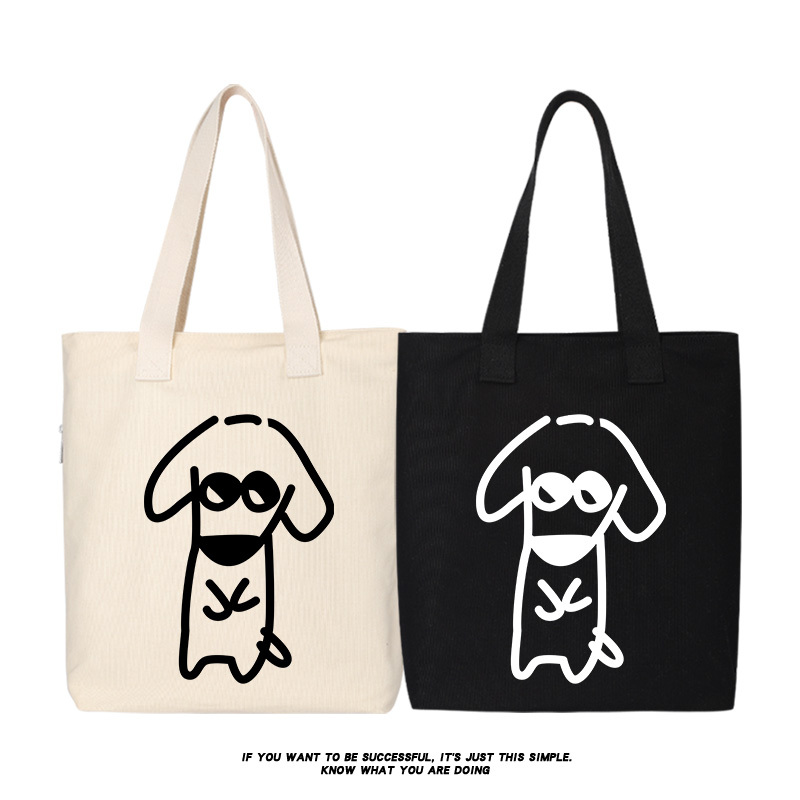 秀洛斜眼小狗表情帆布包单肩斜挎手提包购物袋托特包女大手提包袋