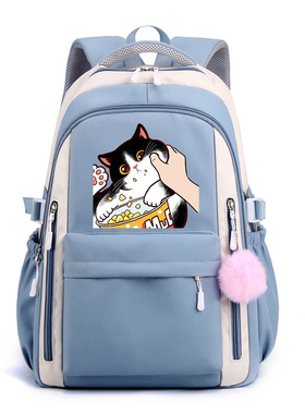 卡通动漫中小学生书包双肩包猫咪偷吃爆米花cat捏脸双肩背包猫咪