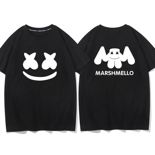 秀洛欧美潮牌DJ电音棉花糖同款短袖T恤男 Marshmello摇滚周边男夏